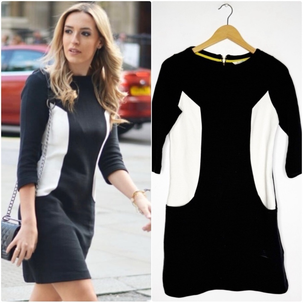 Boden Ottoman Black Colorblock Ribbed Pocket Dress Size 6
